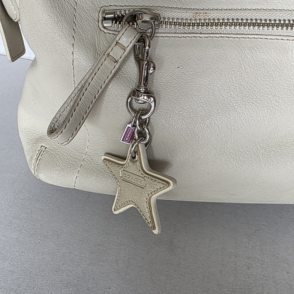 COACH Pebbled Leather Shoulder Bag with Tassel Charm Cream Color - Picture 6 of 7